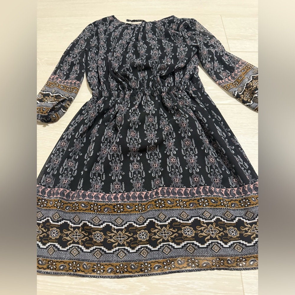 Madewell Boho Black Brown Long Sleeve Dress - Picture 10 of 12